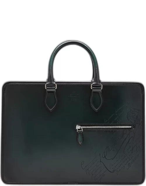 Men's Un Jour Scritto Leather Briefcase Bag