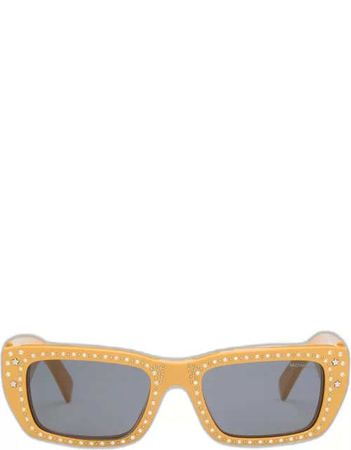 x Palm Angels Men's Crystal-Encrusted Acetate Rectangle Sunglasse