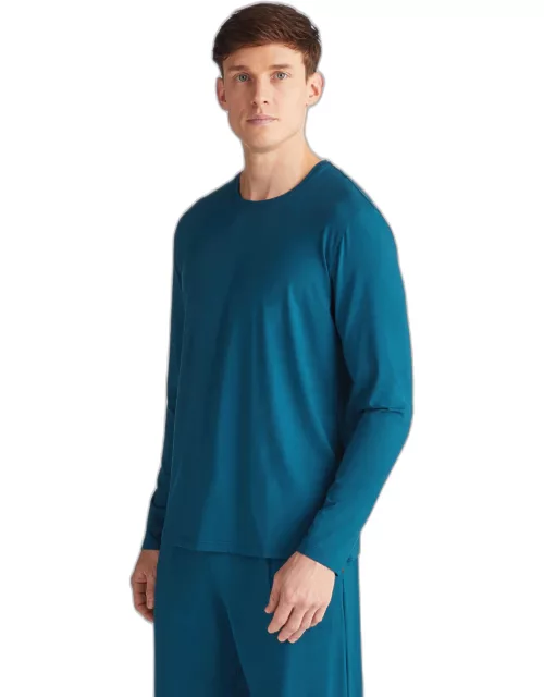Derek Rose Men's Long Sleeve T-Shirt Basel Micro Modal Stretch Poseidon Blue