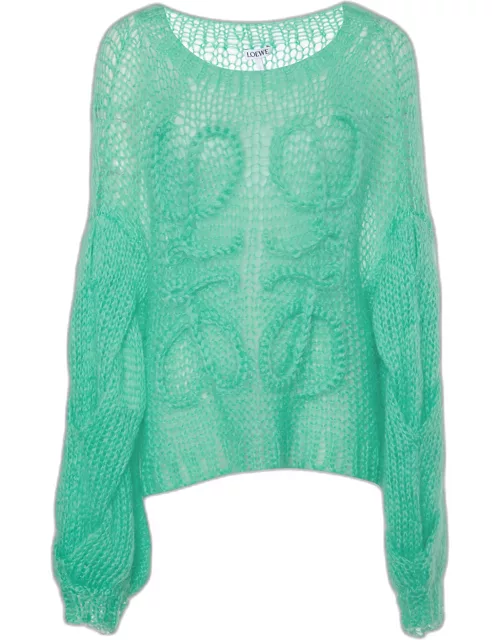 Loewe Green Anagram Mohair Wool Open Knit Sweater