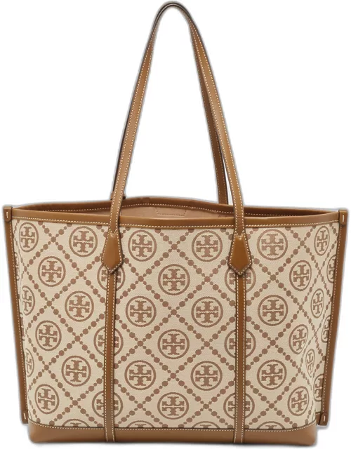 Tory Burch Tan/Beige Canvas Logo Triple-Compartment Perry Tote