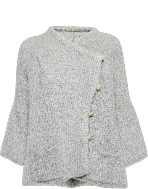 Armani Collezioni Grey Wool Knit Buttoned Sweater