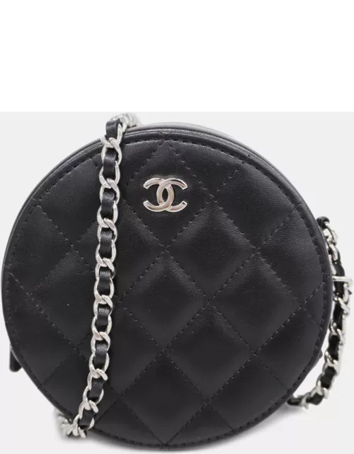 Chanel Black Leather Round CC Clutch Bag