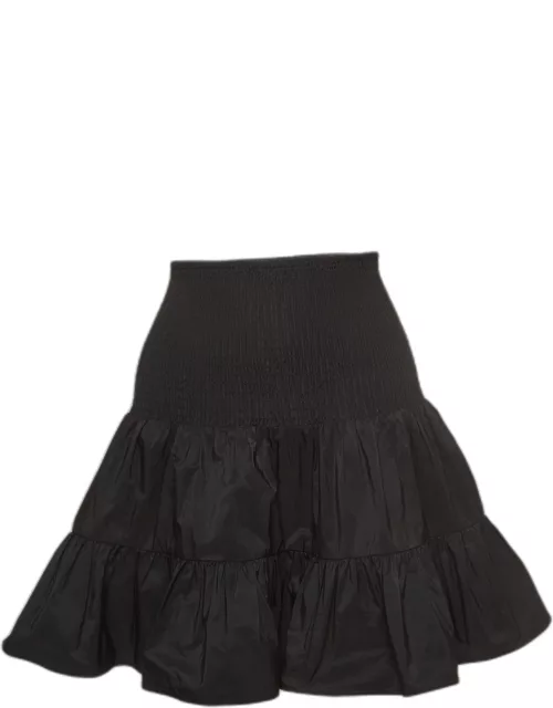 Maje Black Synthetic Smocked Detail Tiered Mini Skirt