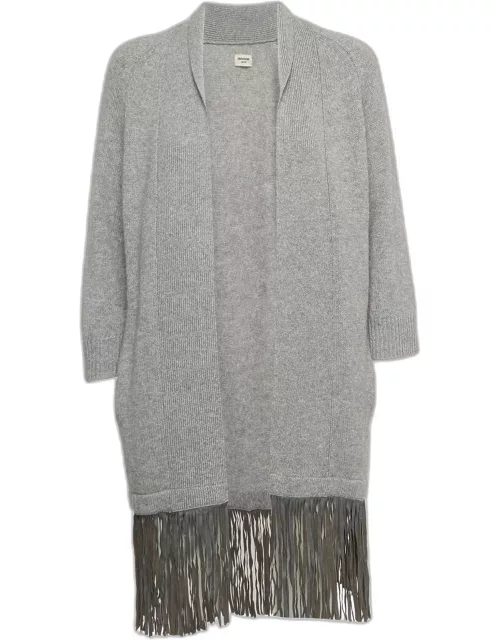Zadig & Voltaire Delux Grey Cashmere Knit Open Front Fringed Cardigan XS/