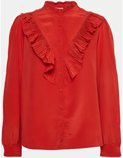 Zadig & Voltaire Deluxe Red Silk Ruffle Detail Taccora Shirt