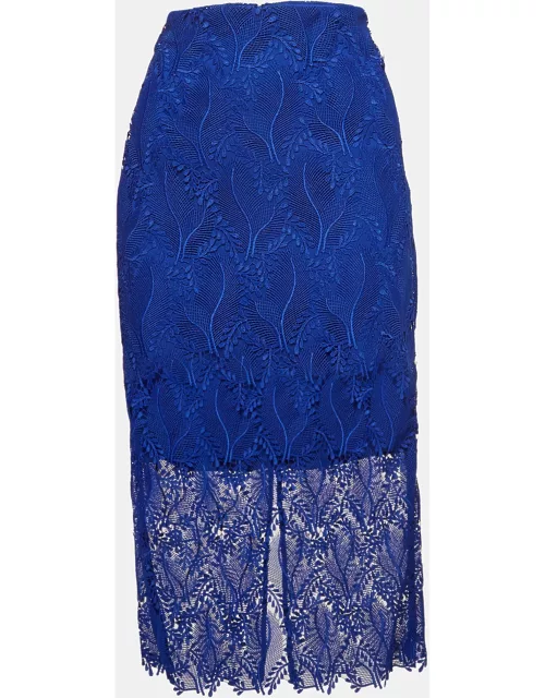 Diane Von Furstenberg Blue Lace Overlay Tailored Pencil Skirt