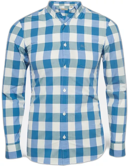 Burberry Brit Blue Checked Cotton Button Down Collar Shirt