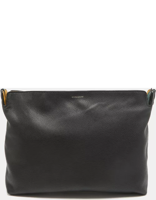 Burberry Black/Green Leather Large Clutch