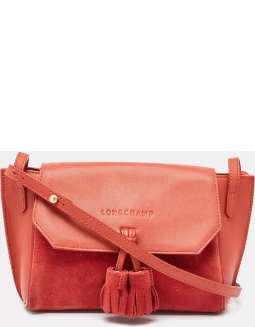 Longchamp Brick Red Suede and Leather Penelope Crossbody Bag