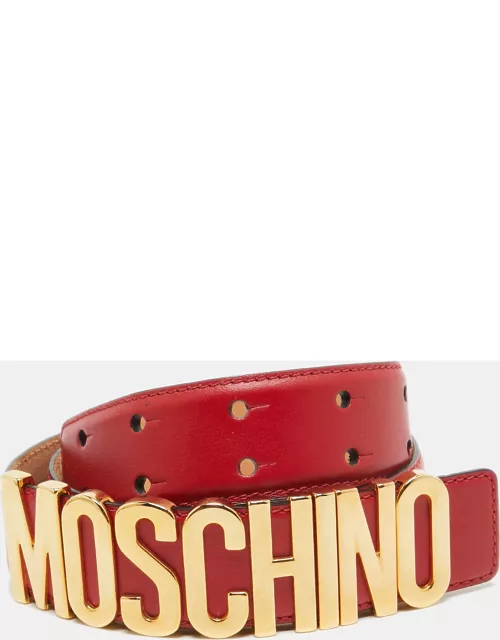 Moschino Red Leather Classic Logo Waist Belt