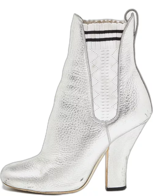 Fendi Silver Leather Marie Antoinette Ankle Boot