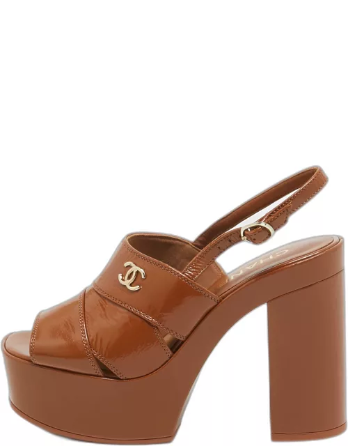 Chanel Brown Interlocking CC Logo Leather Slingback Sandal