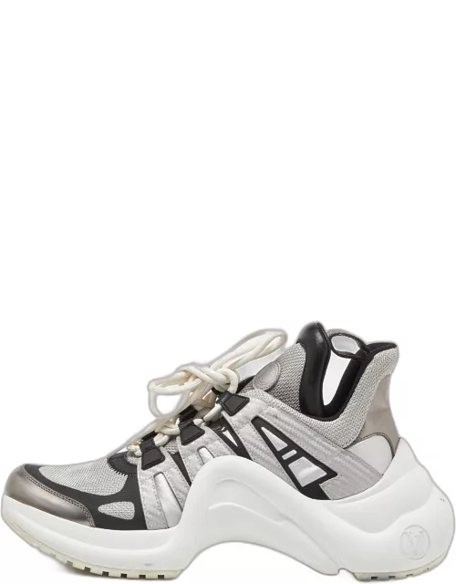 Louis Vuitton Silver Leather and Mesh Archlight Sneaker