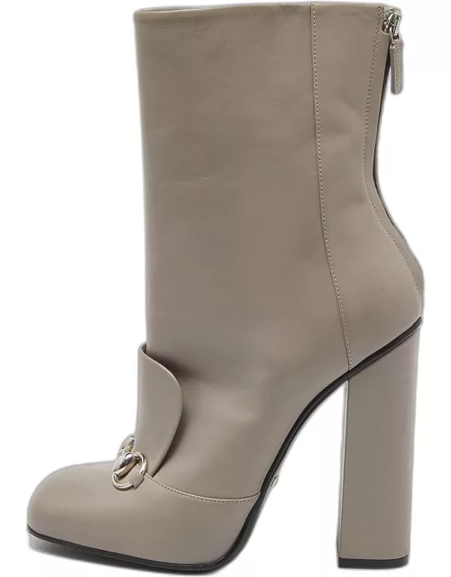 Gucci Grey Leather Horsebit Ankle Boot