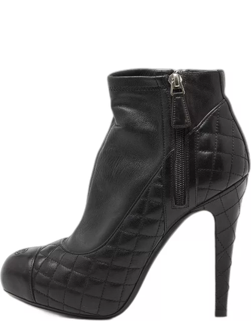 Chanel Black Quilted Leather Zip Ankle Bootie