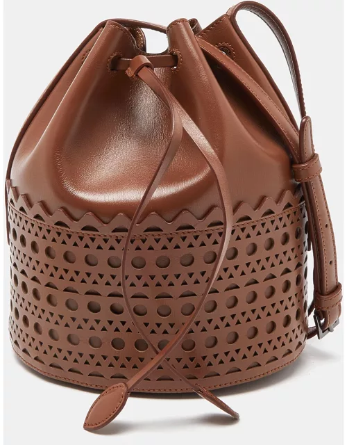 Alaia Brown Leather Drawstring Bucket Bag