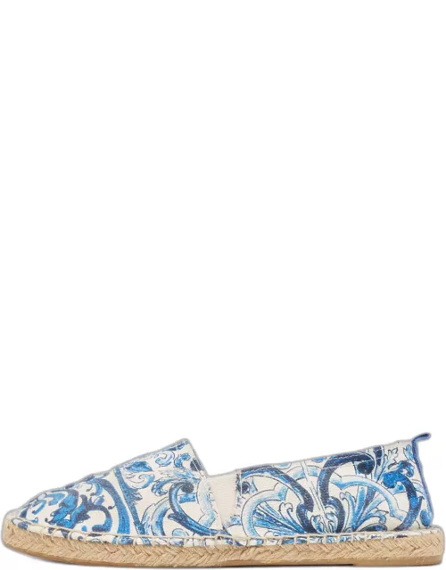 Dolce & Gabbana Blue/White Maiolica Print Canvas Slip On Espadrille