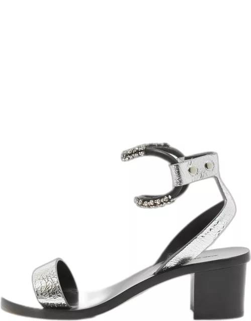 Isabel Marant Silver/Black Crackled Laminated Leather Ankle Strap Sandal