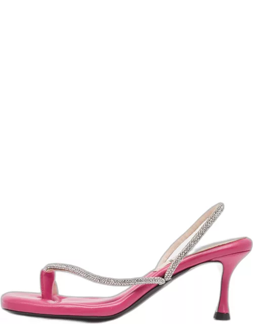 N21 Pink Leather Crystals Embellished Slingback Sandal