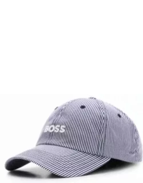 Striped cap with embroidered logo in cotton poplin- Dark Blue Men's Hats and Glove