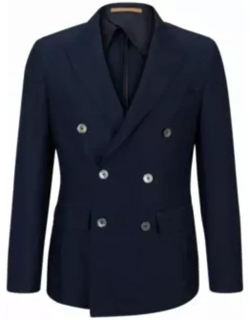 Slim-fit jacket in herringbone virgin wool and linen- Light Blue Men's Sport Coat
