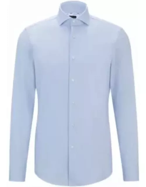 Slim-fit shirt in easy-iron structured stretch cotton- Light Blue Men's Shirt