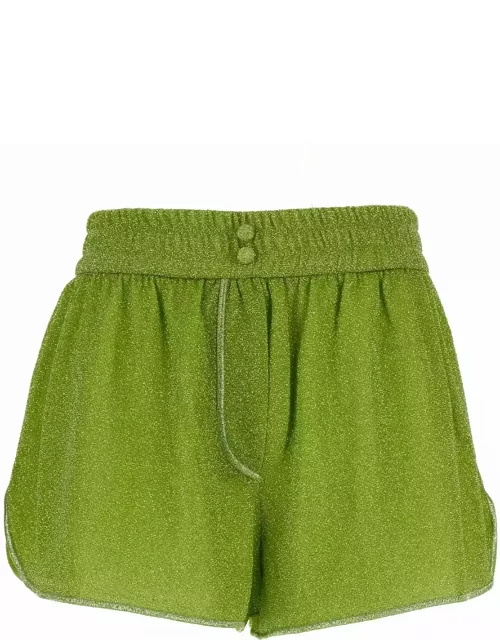 Oseree Green Shorts With Elastic Waistband In Lurex Woman