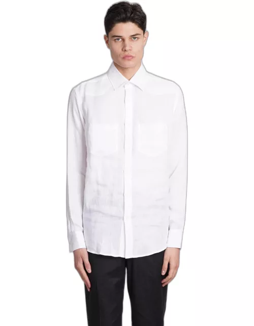 Low Brand Shirt S141 Shirt In White Linen