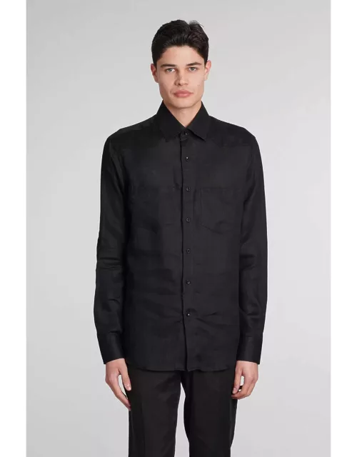 Low Brand Shirt S141 Shirt In Black Linen