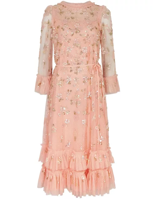 Needle & Thread Bloom Gloss Embellished Tulle Midi Dress - Coral - 0 (UK4 / Xxs)
