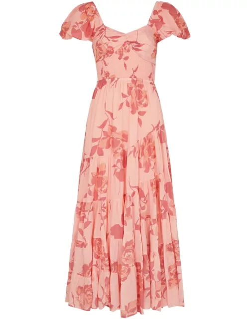Free People Sundrenched Printed Cotton Maxi Dress - Pink - L (UK16-UK18 / L)