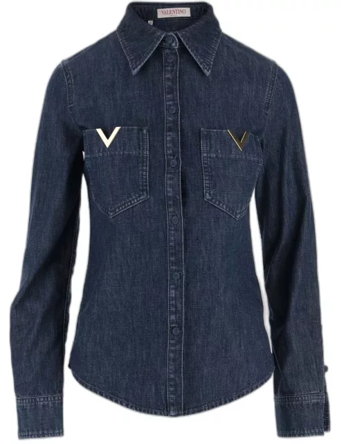 Valentino Cotton Denim Shirt With Vlogo
