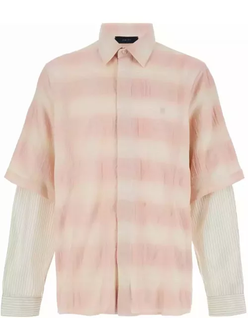AMIRI Pink And White Shirt With Double-layer Sleeves In Cotton Blend Man