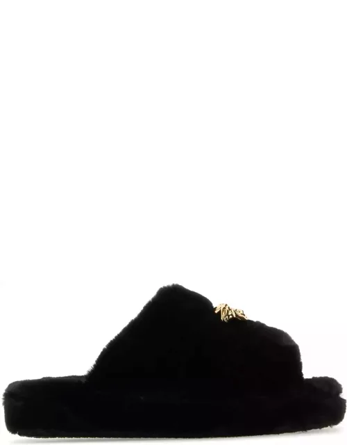 Versace Black Eco Fur Slipper