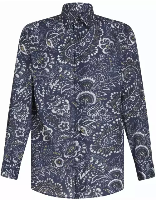 Etro Blue Cotton Shirt With Paisley Floral Pattern
