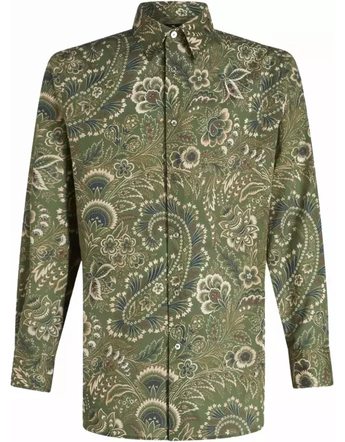 Etro Green Cotton Shirt With Paisley Floral Pattern