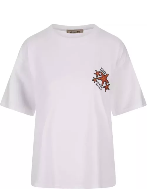 Alessandro Enriquez White T-shirt With Stars Embroidery