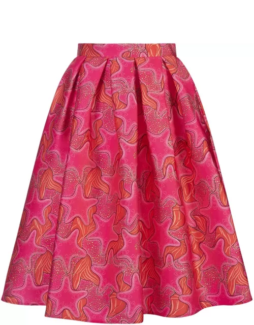 Alessandro Enriquez Midi Skirt With Fuchsia Stars Print