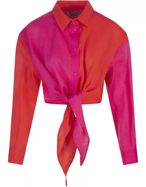 Alessandro Enriquez Red And Fuchsia Short Shirt With Knot