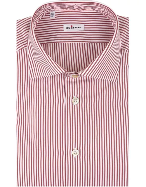 Kiton Red And White Striped Classic Shirt