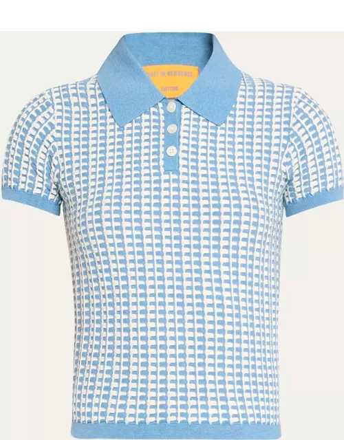 Cotton Gingham Shrunken Short-Sleeve Polo Shirt