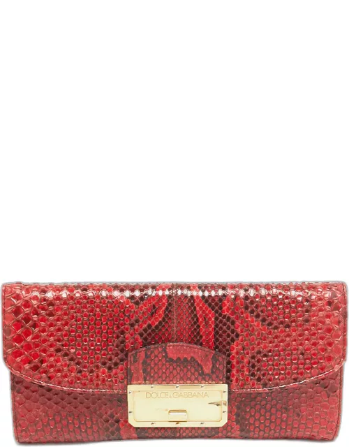 Dolce & Gabbana Red/Black Python Pushlock Flap Clutch Bag