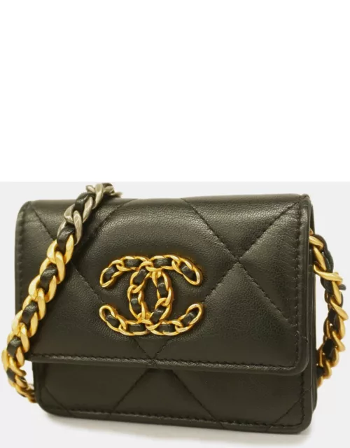 Chanel Black Leather 19 Card Holder with Chain