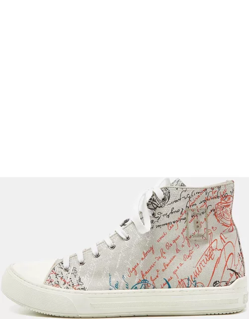 Berluti Grey Calligraphy Canvas High Top Sneaker