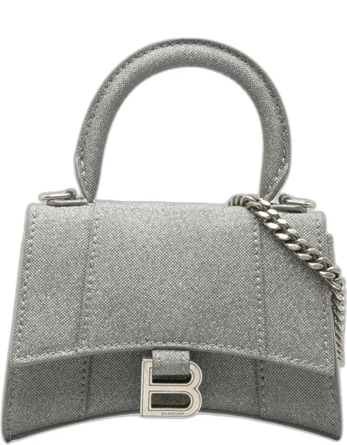Balenciaga Grey Leather Mini Glitter Hourglass Top Handle Bag