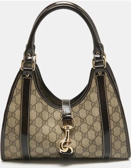 Gucci Brown GG Supreme Canvas and Patent Leather Bardot Joy Bag
