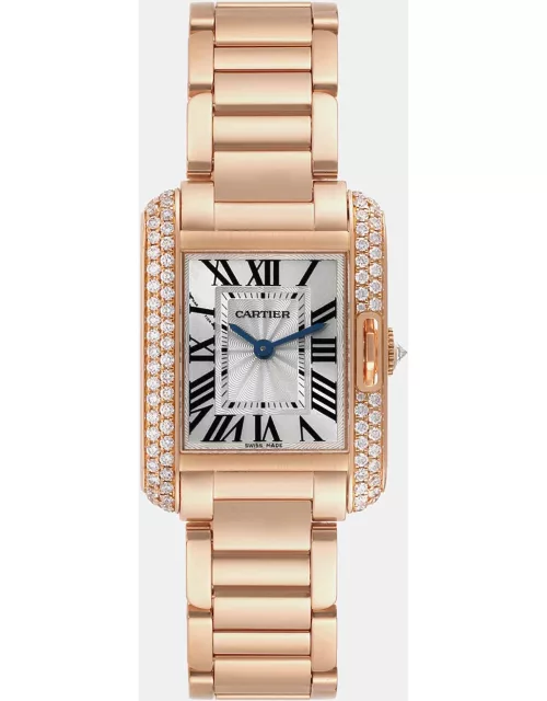 Cartier Tank Anglaise Rose Gold Silver Dial Diamond Ladies Watch WT100002 30.2 x 22.7 m