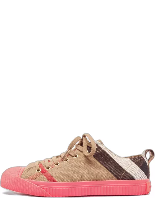 Burberry Pink/Beige Check Canvas And Rubber Low Top Sneaker