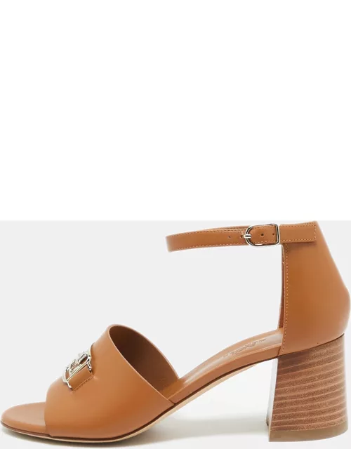 Hermes Tan Leather Viaggio Ankle-Strap Sandal